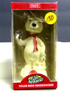 lot 130 image: 2004 Coca Cola Polar Bear Head Knocker Bobble Head NECA Promotional NIB