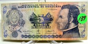 lot 139 image: 1978-80 Banco Central de Honduras Lempiras, 5 Cinco Circulated World Currency