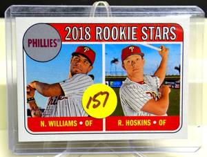 lot 157 image: 2018 TOPPS HERITAGE ROOKIE STARS #206 NICK WILLIAMS RHYS HOSKINS RC PHILLIES - NMMT