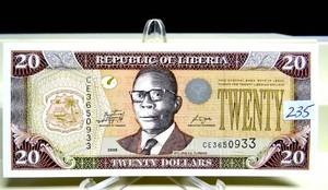 lot 235 image: UNCIRCULATED 1999-2002 REPUBLIC OF LIBERIA 20 TWENTY DOLLARS