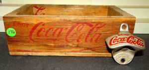lot 176 image: VINTAGE COCA COLA WOOD DISPLAY BOX AND BOTTLE OPENER