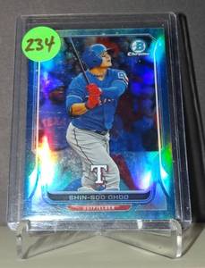 lot 234 image: LIMITED (8499) - Shin-Soo Choo 2014 Bowman Chrome Blue Refractor 8499 Rangers