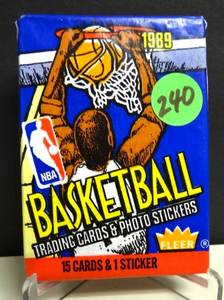 lot 240 image: RARE 1989 Fleer NBA unopened wax pack basketball 15 cards  1 Sticker Jordan , Magic $$$