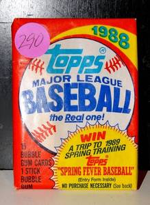 lot 290 image: UNOPENED 1988 Topps MLB Wax Pack With Gum New Factory Sealed Baseball Bonds Canseco