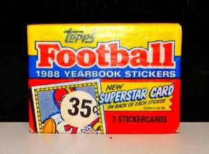lot 291 image: 1988 Topps Football -Sticker Wax Pack Possible BO JACKSON Rookie & Montana