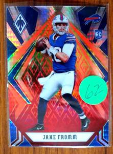 lot 62 image: UP & COMING ROOKIE - 2020 Panini Phoenix Jake Fromm Buffalo Giants FIRE BURST ROOKIE CARD No. 108