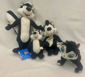 lot 167 image: 3 Looney Tunes Pepe Le Pew Plush Vintage Looney Tunes Penelope Cat Plush 1978
