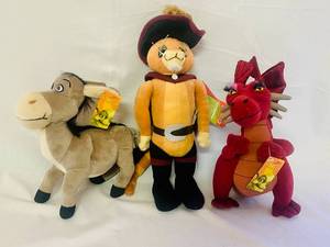 lot 173 image: Stuffed Plush Donkey, Puss in Boots and Dragon frm Shrek 2