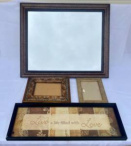 lot 31 image: Mainstays 19x23 Mirror, Bronze 2 Frames and Framed Art Piece