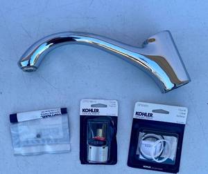 lot 63 image: Kohler Sterling GP1016515 Single faucet Control Valve, Kohler Sterling GP30420 Single Handle Service kit for Kohler, Kohler metal Screw 14 - 28 x .25 and stainless Steel Faucet by Kohler