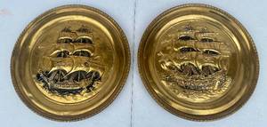 lot 117 image: 2 Vintage Brass Wall Medallions