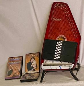 lot 122 image: Autoharp by Oscar Schmidit OS216 Stand, 2 picks Autoharp Lecacy 3 CD set 3 Videos