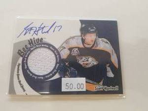 lot 39 image: Upper Deck Hockey - Bee Hive series -signed Scott Hartnell jersey card