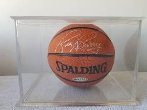 lot 193 image: NBA mini-Basketball - signed by Rick Barry - has serial number - in case