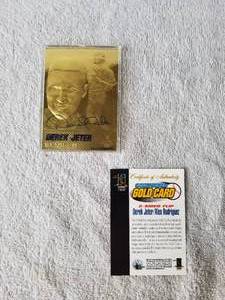 lot 180 image: Sculptured Gold Card - 2-sided flip card - Derel JeterAlex Rodriquez - with COA