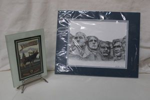 lot 24 image: Mount Rushmore Pencil Drawing Limited Edition by Mari Scott Plus Yellowstone Park Plaque