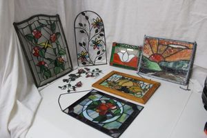 lot 42 image: Stained Glass and Wire WindowWall Art, See pictures - last one needs some repair