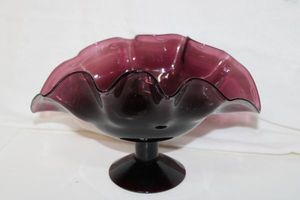 lot 61 image: Hand Blown Purple Ruffled Glass Compote