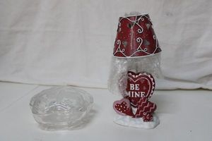lot 64 image: Be Mine Tee Light Candle Holder and Lidded Glass Jewelry Box with Cherub Design