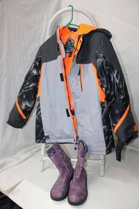 lot 87 image: Zero X Posur Kids Winter Jacket Size 1416 and Purple Winter Boots Size 43 or 10 US