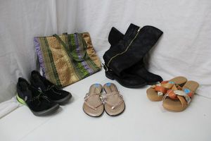 lot 112 image: Womens Shoes Toscanella Sandals, Mila Paoli Wedges - Size 7.5,  Jsport - Size 8,  Long Black Boots PLUS Bath&Body Bag
