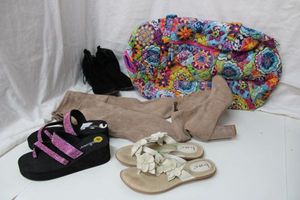 lot 113 image: Womens Shoes  BOC Sandals, Epicstep - Size 8, Forever Long Boots - Size 7.5, Miranda Boots - Size 8.5 PLUS Quilted Duffle Bag