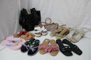 lot 115 image: Womens Summer Sandals -Size 7 to 8 Includes SAB Italian Sandals and Brighton Black with Heart Sandals, Calvin Klein Marked Purse, Se  Pictures