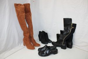 lot 122 image: Womens Shoes Clarks Size 8, Calvin Klein Extend Calf Black Boots Size 8, Short Black Boots size 8, Long Brown Boots - Suede Type Forever Size 8