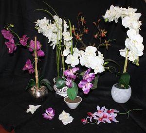 lot 148 image: Purple and White Artificial Orchid Flower Arrangements