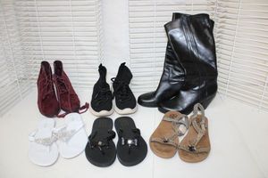 lot 159 image: Womens Shoes Daisy Fuentes Sandals, West Lope Beaded Sandals,  Dallyy Short Boots Size 7.5, Cloth with Rubber Sole Short Boot, and Black Boots