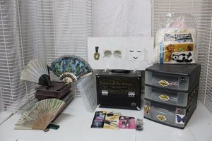 lot 170 image: Jewelry and misc. Organizers, Crafts, Wooden Wall Art, and  Make-Up Box
