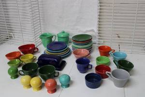lot 177 image: Colorful Unmarked Dishes - Match well with Fiesta Dishes as shown, Plus Measuring Cup Set