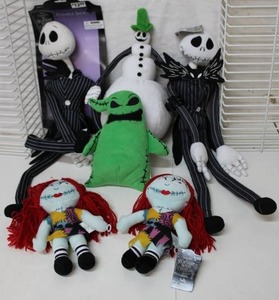 lot 182 image: The Nightmare Before Christmas  Plush Dolls - Posable Jack, Sally, Snowman, Oogie Boogie