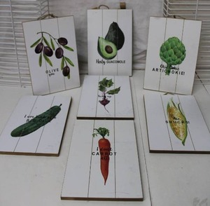 lot 184 image: Humorous Vegetable Wall Plaques Set by Heather Myers