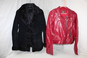 lot 192 image: Womens Jackets Wild Fable Size XXL, Red Faux Leather and Lined Black Jacket with Faux Fur Trim