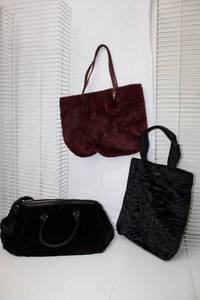 lot 205 image: Furry Soft Bags Victorias Secret Felt Bag, Black Handbag and Burgundy Bag