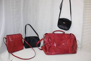 lot 206 image: Red and Black Bags Anne Klein, Kate Spade, Red Hobo Crossbody Purse, and Bath&Body Works Bag