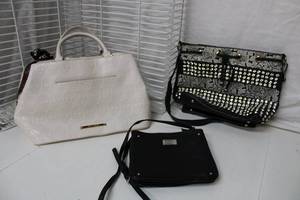 lot 213 image: Nine West Crossbody, Rose and Beaded Purse, and Betsey Johnson Purse White with Floral inside