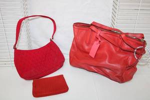 lot 223 image: Red Vera Bradley Purse, Red Fossil Purse as shown