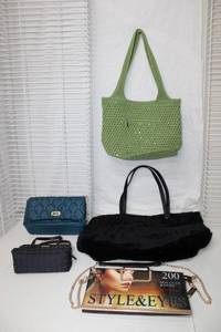 lot 231 image: Nine West Purse, Badgley Mischka Purse, SAK Green Crochet Style Purse