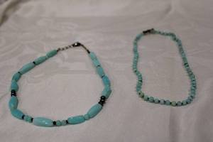 lot 368 image: (2) Sterling silver natural sea foam bead necklaces (probably Chrysoprase). One has Amethyst spacer beads. Both sterling, one is marked 925. Both 16L