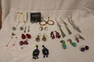 lot 410 image: Matched earrings. Varying styles, colors, material. Approx 15 pairs.
