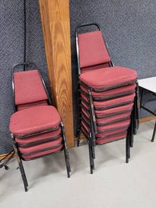 lot 271 image: Stackable Red Chairs - 14 Total (Sunday Pickup only 2-5p preview by appointment only.)