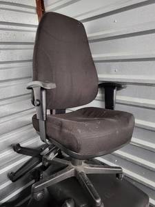 lot 344 image: High Back Black Fabric Office Chairs - 3 Total (Sunday Pickup only 2-5p preview by appointment only.)