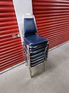 lot 310 image: Stackable Blue Vinyl Chairs with Chrome Finish - 10 Total (Sunday Pickup only 2-5p preview by appointment only.)