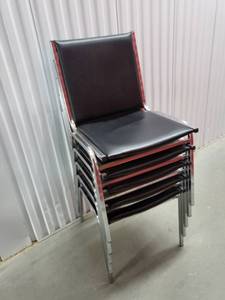 lot 356 image: Stackable Black Vinyl Chairs with Chrome Frame - 5 Total (Sunday Pickup only 2-5p preview by appointment only.)