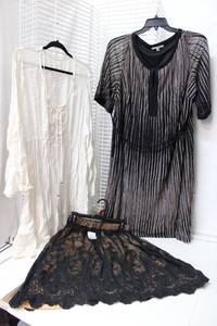 lot 264 image: Womens Clothes Studio One Dress Size 22W, White Linen Dress 3X and Skirt still with tag