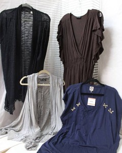 lot 265 image: Womens Clothes Size 3X Anne Klein Navy Top, Spense Woman Brown Knit Dress, LaVanya Grey Cardigan, and Black Cardigan by Eyeshadow