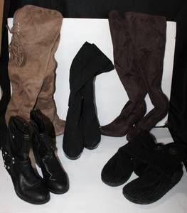lot 301 image: Womens Shoes Size 8 Everett Black, Unisa Brown Long Boots, Unlisted Black Long Boots, Tan Long Boots