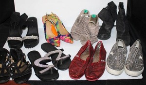 lot 305 image: Womens Shoes Size 8 and 8.5 Includes Naturalizer, Toms, Madden Girl, Nine West, and Fergie Brands